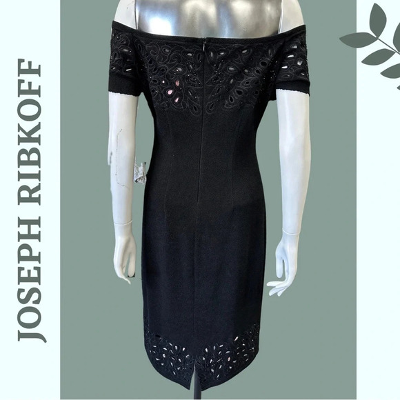 Joseph Ribkoff Off the Shoulder Little Black Dress Cut Out Beaded Embroidered 8 - Picture 5 of 9